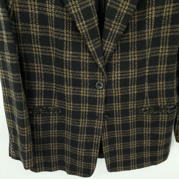 VTG 90s Worthington Tweed Wool-Blend Grid-Plaid Blazer 10P Brown/Black - Picture 6 of 15